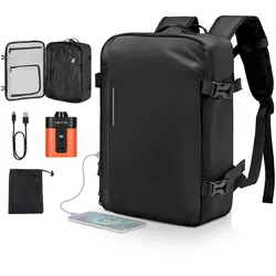 VEVOR Vakuum-Reiserucksack, 35 L, Vakuum-Kompressions-Reiserucksack mit Luftpumpe, mehreren Taschen & Fächern, wasserabweisendes Handgepäck, lässige Tasche für persönliche Gegenstände, Schwarz