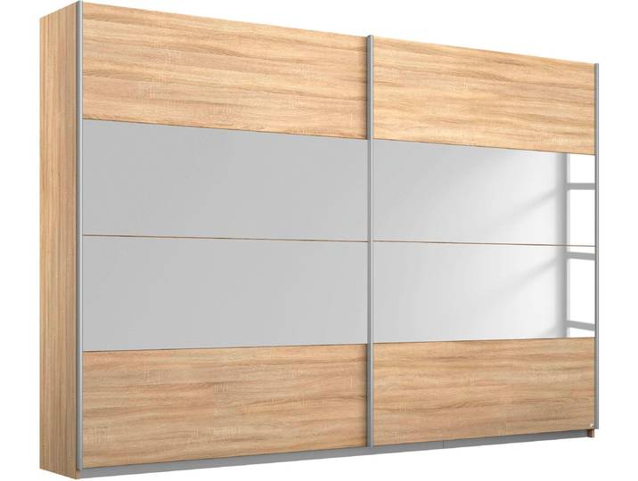 Schwebetürenschrank RAUCH Quadra , braun (struktureichefarben hell, spiegel), B:271cm H:230cm T:62cm, Holzwerkstoff, Schränke, Schwebetürenschrank, inkl. Wäscheeinteilung und zusätzlichen Einlegeböden
