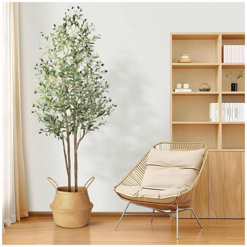 Lily Manor Olive Tree Artificial, with Natural Trunk & Black Pot Green 150 cm x 16 cm
