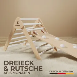 Kindaholz SAMI Kletterdreieck mit NOAH Rutschrampe Weiß Indoor Kletterset aus FS...