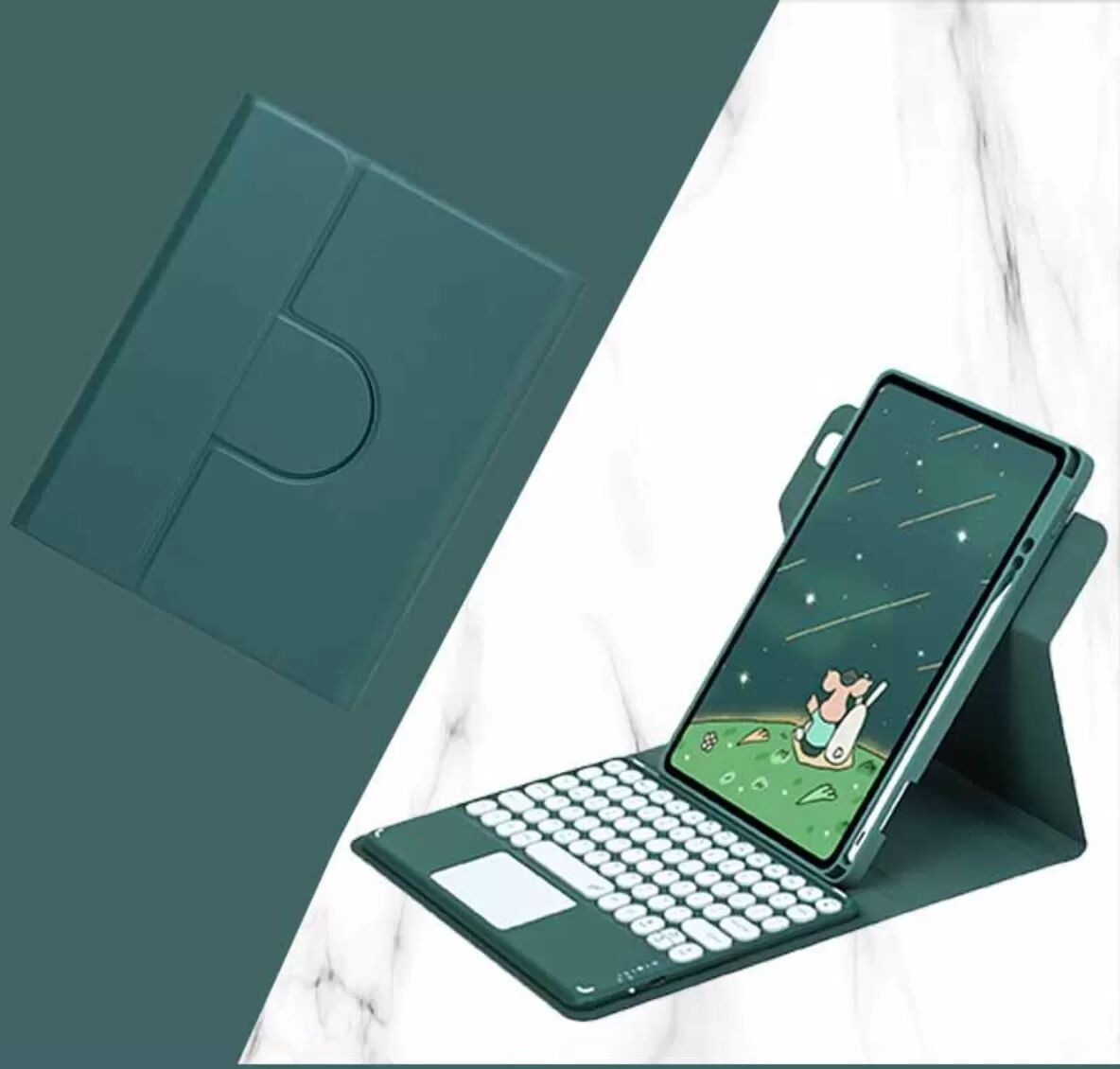 INF Dunkelgrüne magnetische Bluetooth-Tastaturhülle mit Touchpad, kompatibel mit iPad Air 4/Air 5 10,9 Zoll