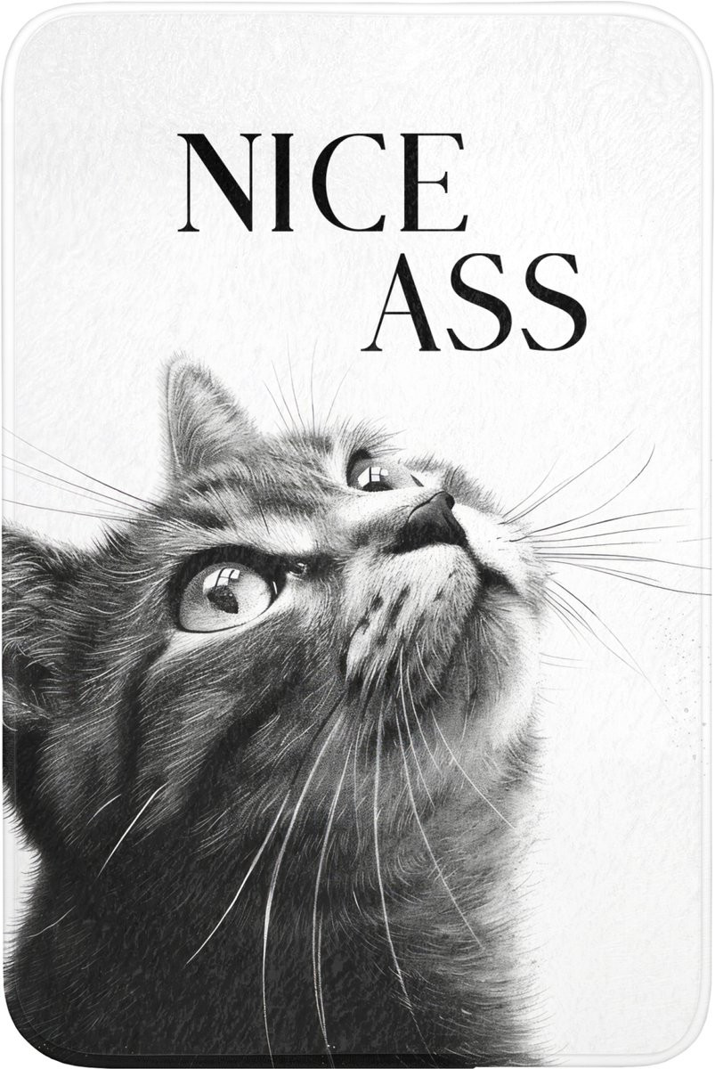 Badmat met kattenprint Nice Ass - Antislip - Zwart wit - 60 x 90 cm