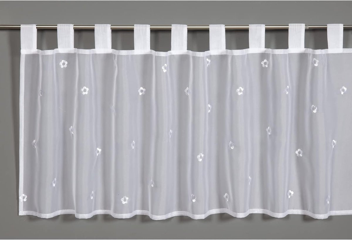 Wit Vitrage Gordijn met Bloemenprint voor Privacy - 140 x 48 cm