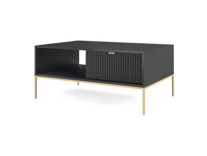 Table basse - VELLORE - noir avec pieds dorés