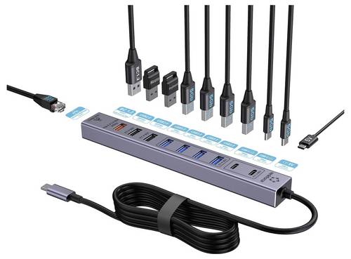 Renkforce RF-7465830 USB-Hub 10 + 1 Port USB-C USB 3.0 5 GBit/s zur internen Verwendung Grau RF-USBCH-500 USB-C 10-in-1 Hub