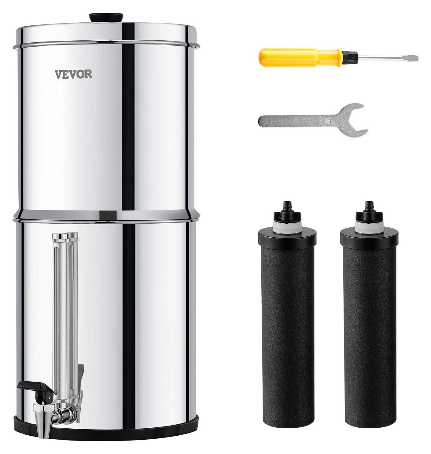 Vevor Gravity Waterfiltersysteem RVS Aanrechtmodel, Zilver, 7 + 8,5 Liter, Vermindert Lood en tot 99% Chloor