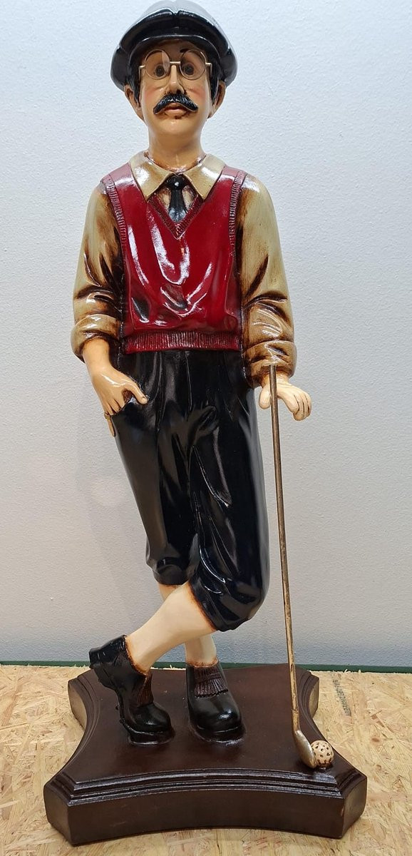 Vintage Golfer met rode trui beeld - 70 cm hoog - Polyresin en Polystone decoratie