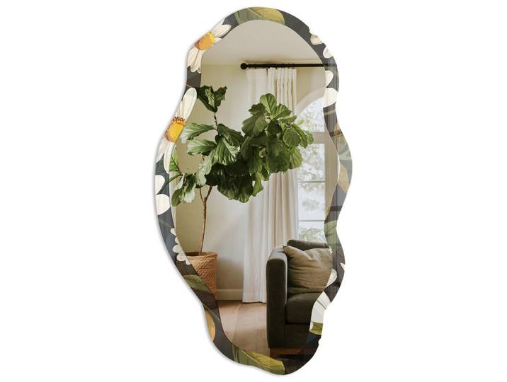 Tulup Spiegel 90x45 cm asymmetrisch mit Druck - Gänseblümchen Natur, Transparent, Glas, Organisch, 45x90x0.4 cm, Spiegel, Wandspiegel
