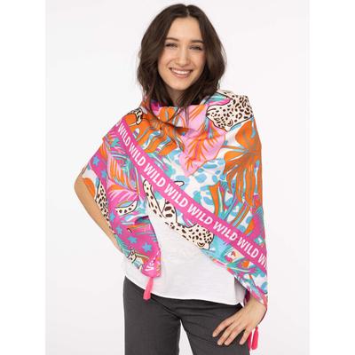 Modetuch ZWILLINGSHERZ "Viereck "Wild Dschungel", Damen, bunt, Obermaterial: 100% Viskose, Modetücher, mit Leoparden und Tasseln