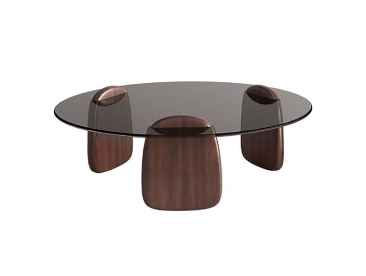 Bestiry Couchtisch aus verstärktem Glas, hochwertiger Couchtisch für das Wohnzimmer, runde Satztische mit Massivholzsockel, moderner Mitteltisch für die Inneneinrichtung (80 cm, groß, Graubraun)