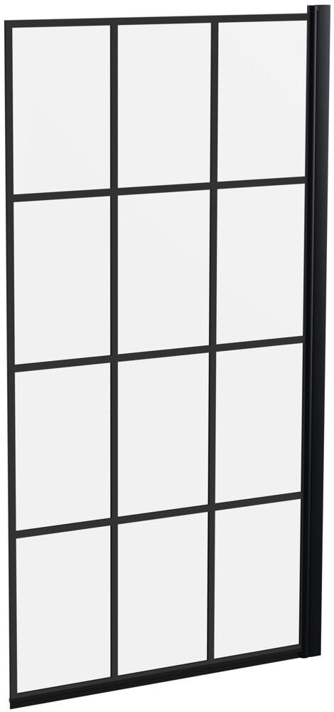 Nuie Pacific 790mm W x 1435mm H Pivot Semi-Frameless Bath Screen with Pattern Glass Black 1,435mm H