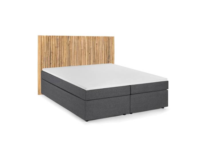 Livetastic Boxspringbett, Natur, Dunkelgrau, Kunststoff, Teakholz, massiv, H3, Höhe ca. 17 cm, 180x200 cm, Matratze geteilt, Schlafzimmer, Betten, Boxspringbetten