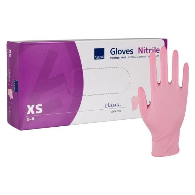 Abena Examination glove, Classic Sensitive, XS, pink, nitrile, powder-free - (100 pcs.) (XS) (290730)