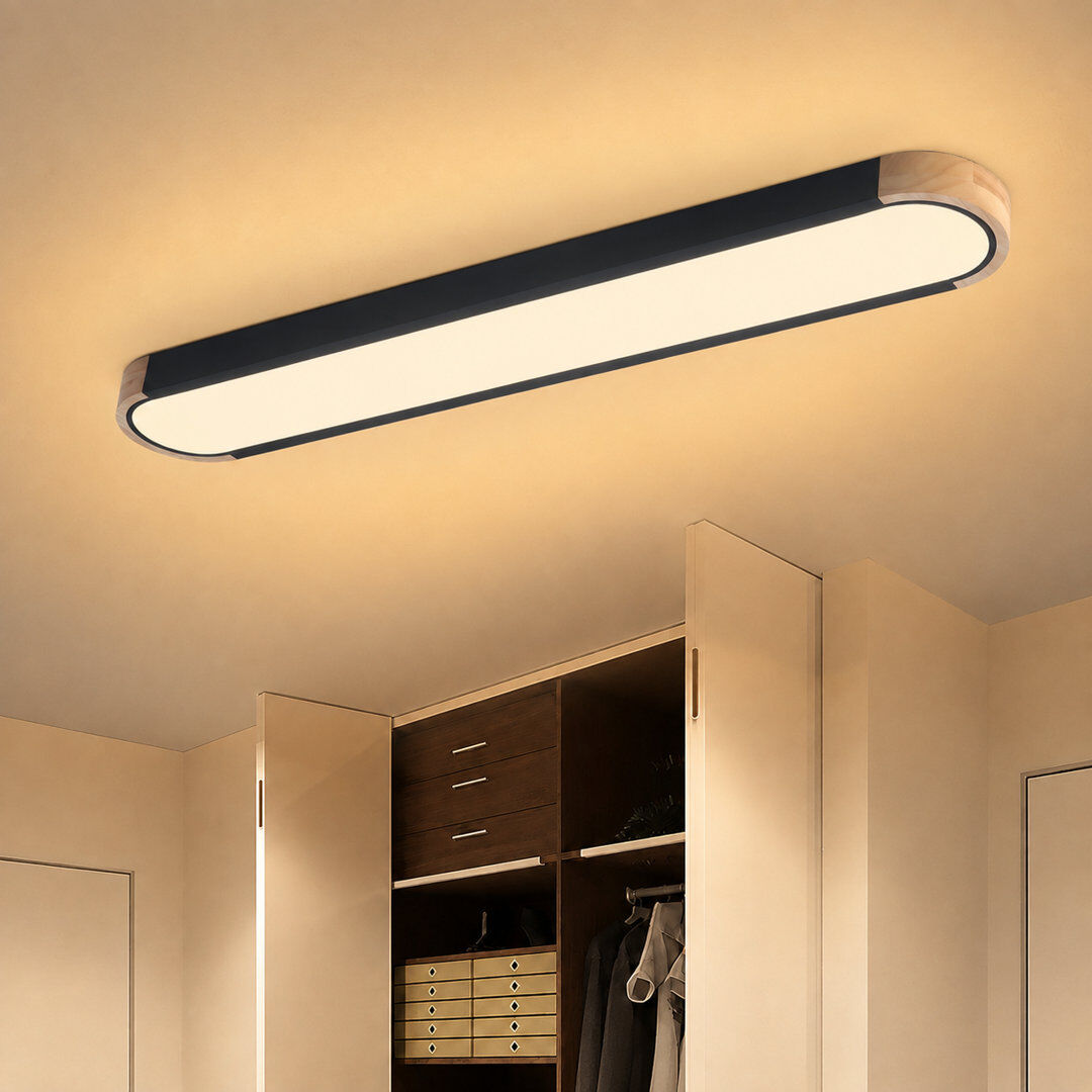 Metro Modern Linear Wood Dimmable LED Flush Mount with Remote Black