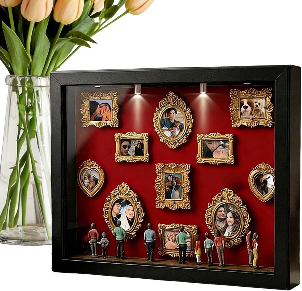 Mini Museum Vitrine Herinneringslijst met Verlichting - Zwart - 31 x 23 cm