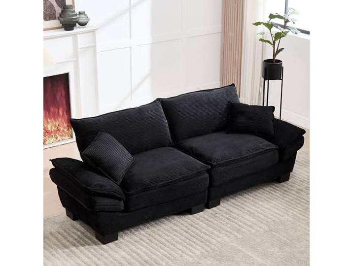 Ball & Cast Couch mit Schlaffunktion, Samt Sofa 2 Sitzer mit Kissen für das Wohnzimmer Wohnung Schlafzimmer, 224 x 81 x 81 (BxHxT), Schwarz