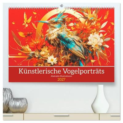 Künstlerische Vogelporträts. Abstrakte Illustrationen (hochwertiger Premium Wandkalender 2027 DIN A2 quer), Kunstdruck in Hochglanz