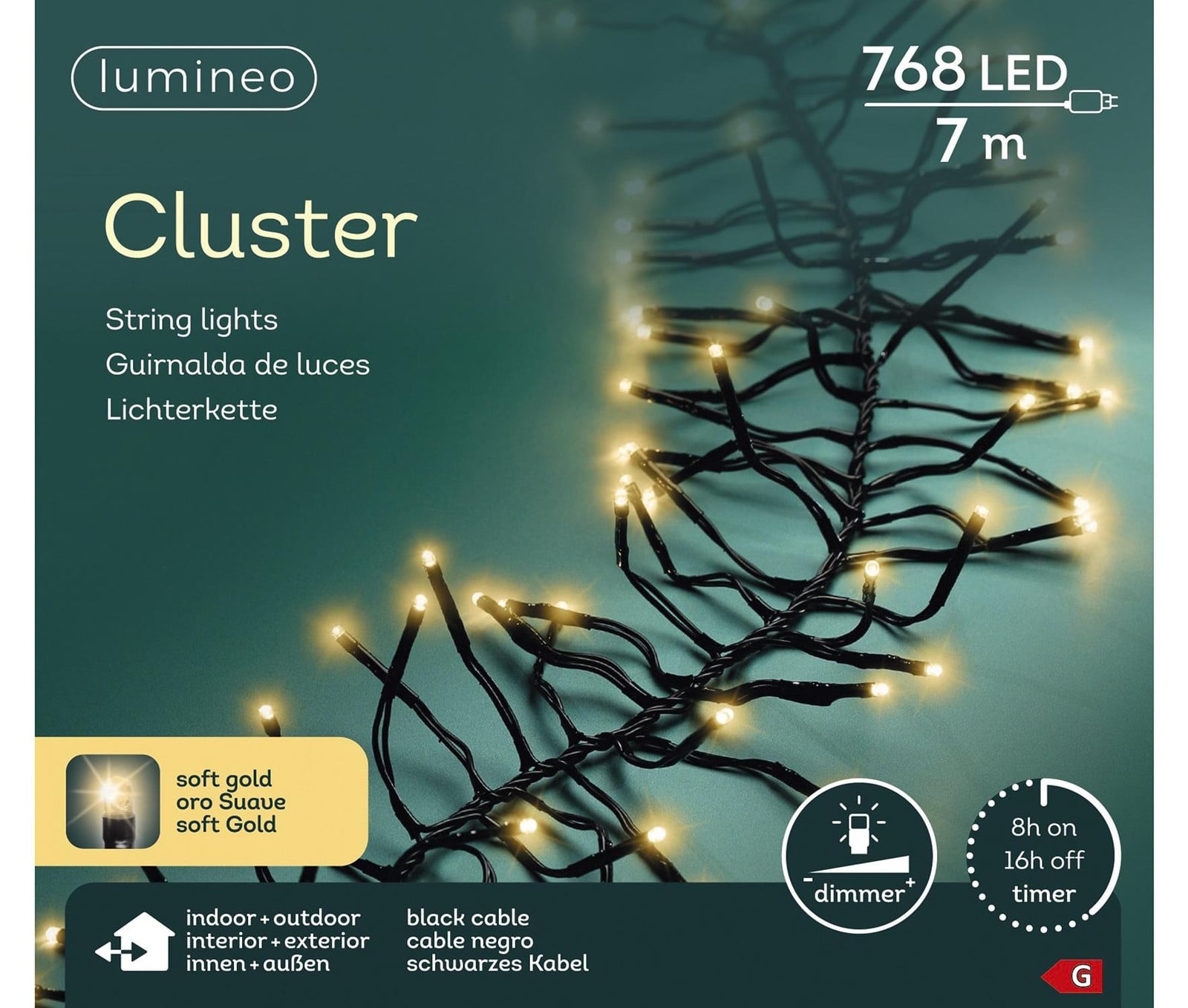 Lumineo Led cluster 7 meter 768 LED zwart/soft gold