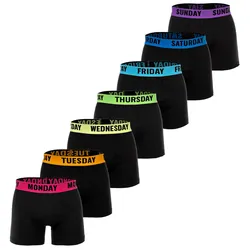 Happy Shorts Herren Boxershorts, 7er Pack - Jersey Trunks, Retro Shorts, Logobund Schwarz/Blau / L