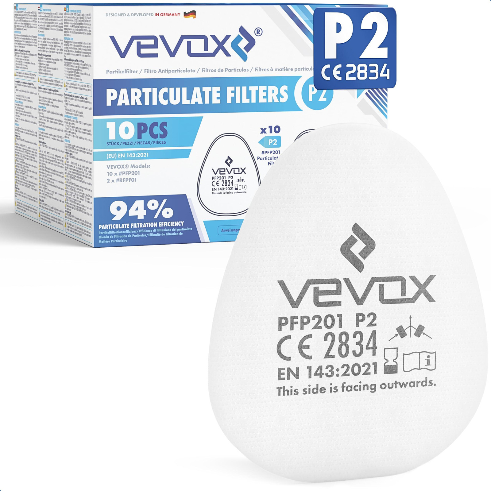VEVOX P2-deeltjesfilter voor ademhalingsmaskers - set van 10 stuks