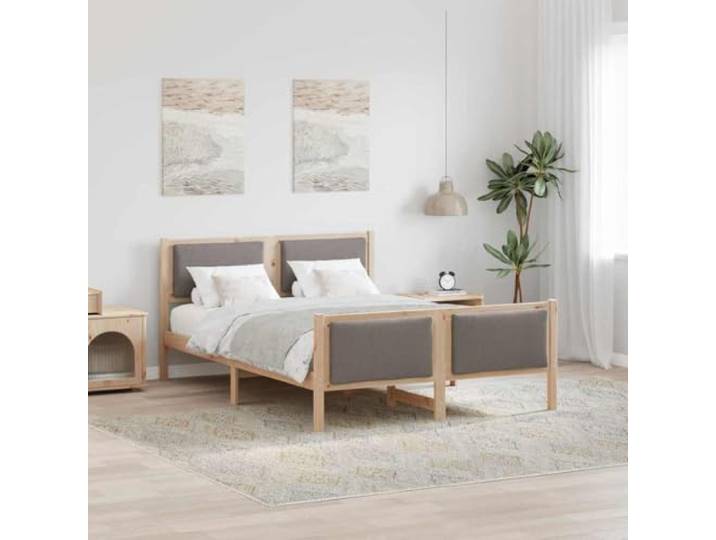 RJPLMFV Bettgestell, 160 x 200 cm, Taupe Massives Kiefernholz, Kopf gepolstert aus Polyester, Lattenrost inklusive, modernes Design