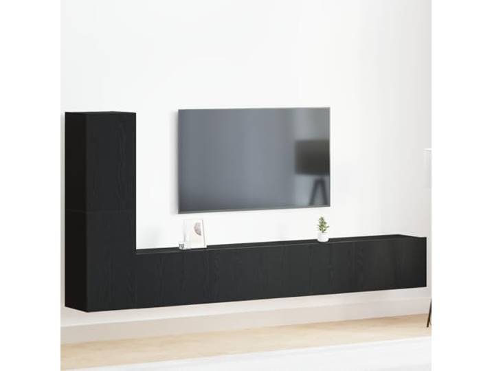 HEFZGDB 3-TLG. TV-Schrank-Set Wandmontage Schwarz Eiche Holzwerkstoff mit viel Stauraum und anpassbaren Regalen für Entertainment-Zubehör und Deko