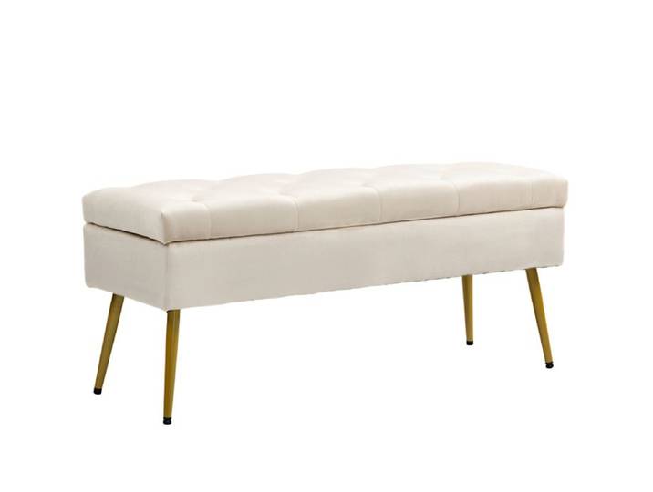 Banquette coffre capitonnée beige 102 x 35 x 43 cm en polyester avec structure métal