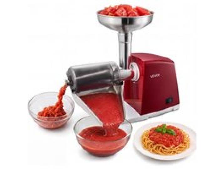 VEVOR Tomatenpresse Elektrisch Max. 800 W aus Edelstahl Passiermaschine für Erdbeermarmelade Kürbispüree Salsa und Saft, 4 Siebe mit 1 / 1,5 / 3 / 6 mm Maschenweite Schutzdeckel Reinigungsbürste Rot