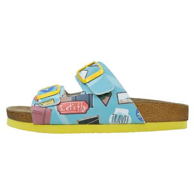 Pantolette DOGO "Stella Pantolette Aeroplanes Damen Sandalen, Stella Pantolette", Damen, Gr. 38, Normalschaft, gelb, Lederimitat, Schuhe Schlappen Pantolette, Handgefertigt
