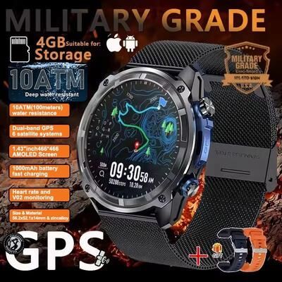 Inspired Living T Rex3 Pro Rugged GPS Smartwatch With Offline Maps & 10ATM Waterproof Design black Mesh Belt 2a