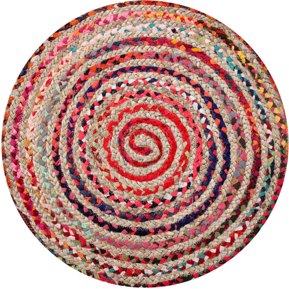 Latitude Vive L'Oasis Striped Jute / Sisal Hand Woven Area Rug Red Round 90cm