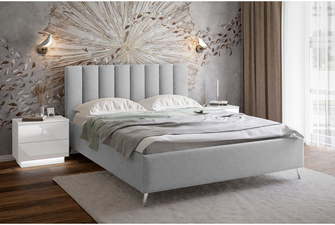 Mikado Living Vicente Upholstered Ottoman Storage Bed Light Grey European Double