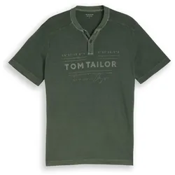 Tom Tailor Serafino T-Shirt mit Logo-Print - Herren - Gr. L - grün/print