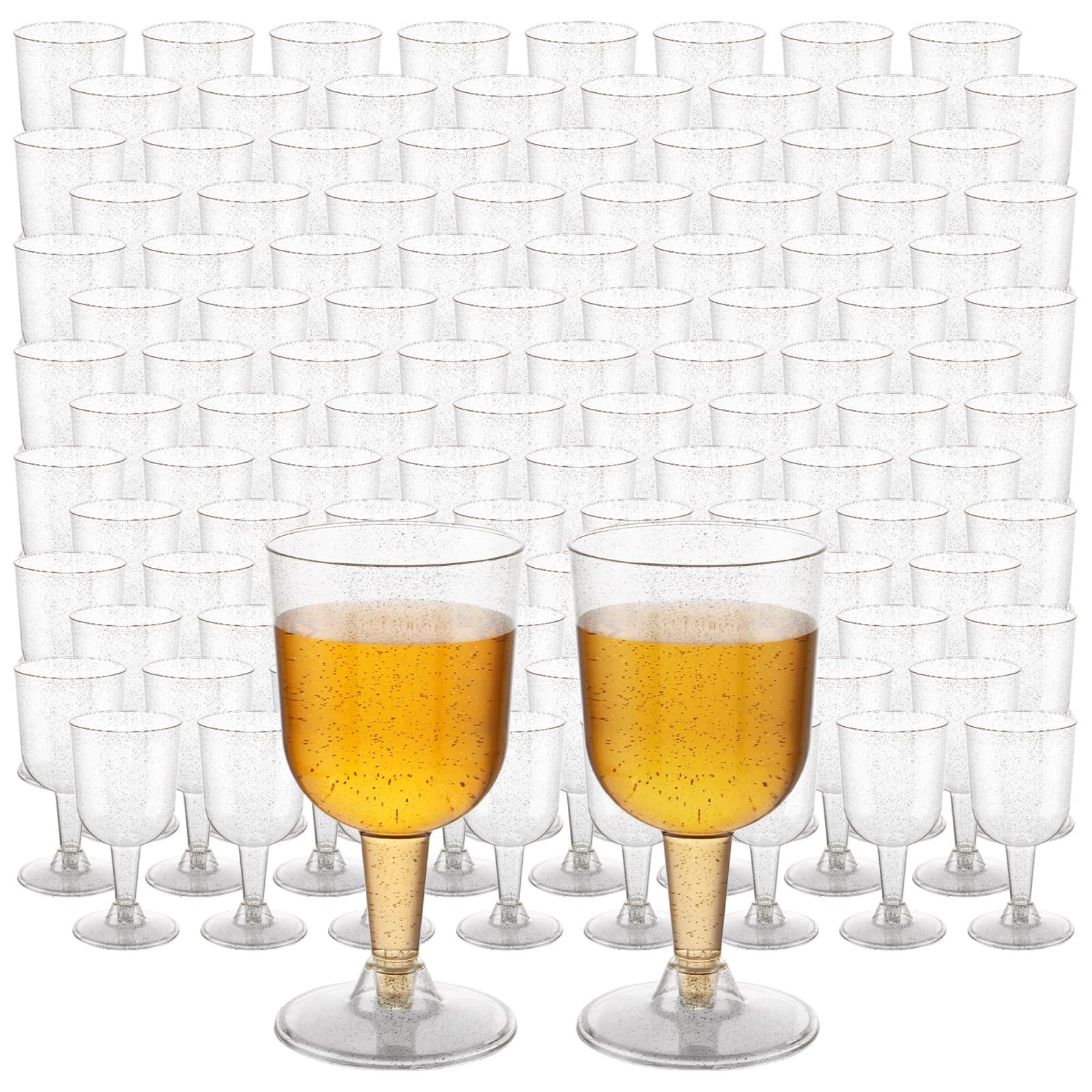 Dripio 100 herbruikbare plastic wijnglazen met zilveren glitters, 160 ml