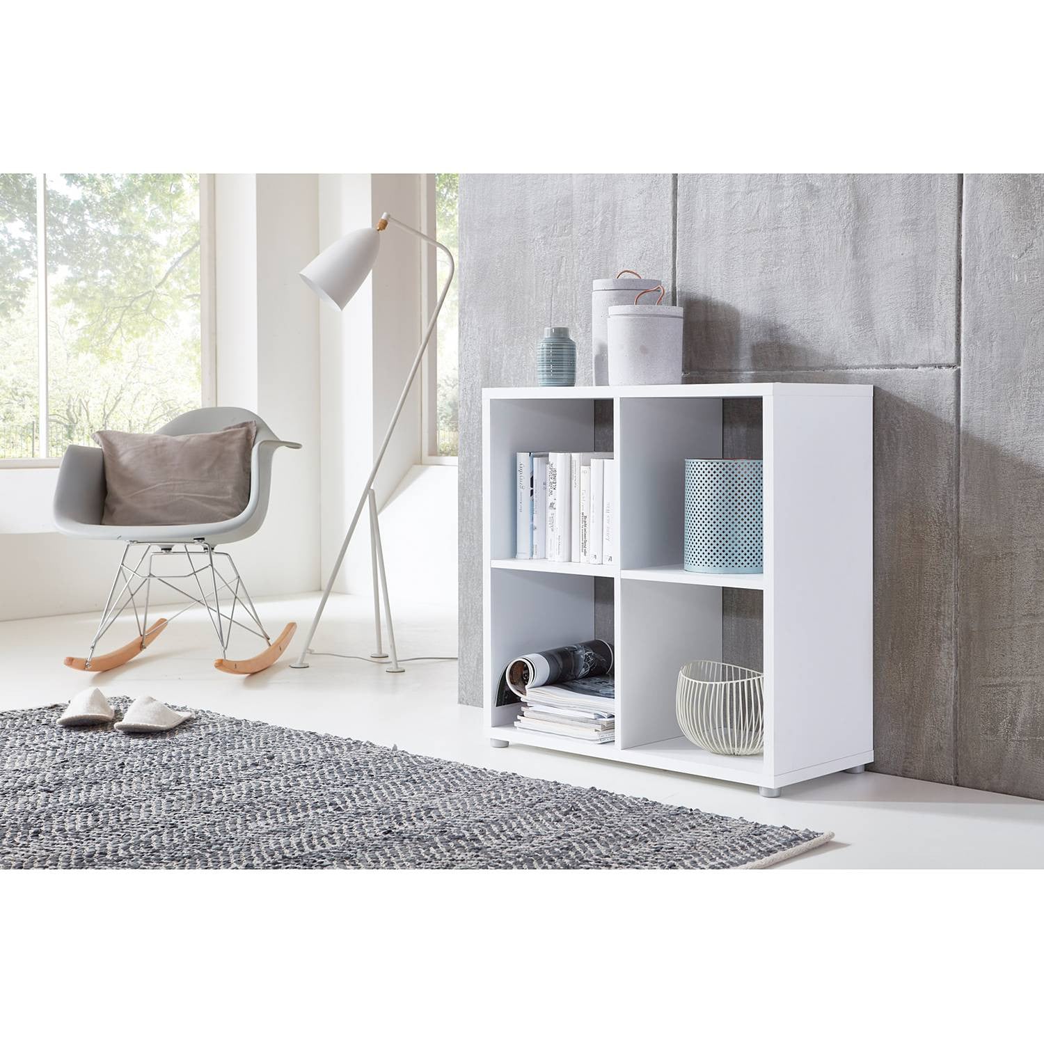 home24 Open kast Nernier II wit/wit gecoate spaanplaat en mdf, Hoogte: 74 cm