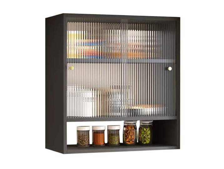Whsmke Küchenwandschrank Mit Schiebetüren, Mehrstöckiges Gewürzregal Für Badezimmer Im Eingangsbereich Auf Dem Balkon, Wandschrank-Organizer Aus Aluminium(90*28*80cm)