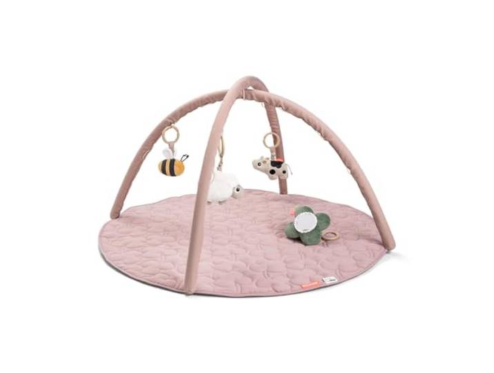 Done by Deer Spielbogen Baby mit Spielmatte und 4 x Anhänger/Babyspielzeug - Rassel, Glöckchen, Knisterelement und Spiegel - Play Mat/Spieldecke für Babies ab 0 Monate