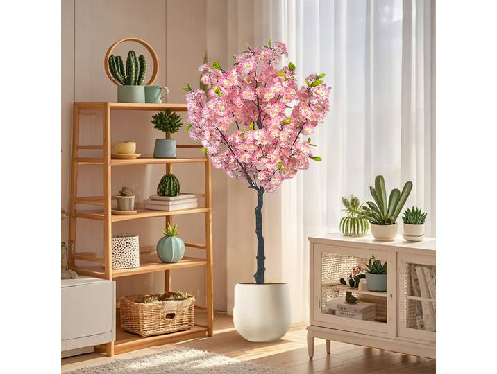 Arbre de fleurs de cerisier artificielles de 150cm de haut, Faux arbre de fleurs de cerisier en pot, pour décoration intérieure de maison et de bureau