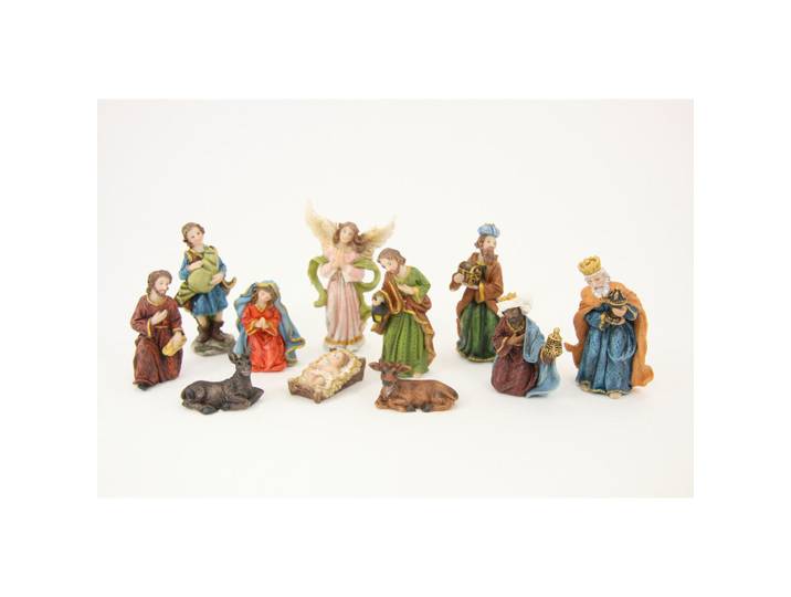 Krippenfiguren-Set, Mehrfarbig, Kunststoff, 11-teilig, 7 cm, zum Stellen, Dekoration, Weihnachtsdekoration, Krippenfiguren