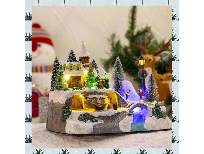 ABLG noël neige maison Village lumière LED ornement lumineux Figurine décorations de noël artisanat décor de noël