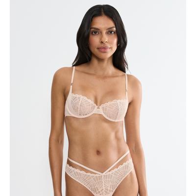 Balconette-BH TRIUMPH "That Night In Vegas", Damen, Gr. 80, Cup D, beige (porcelain), Mesh, Spitze, Obermaterial: 83% Polyamid, 17% Elasthan, BHs Balconette-BH, Komfort-Bügel, Spitze, Mesh