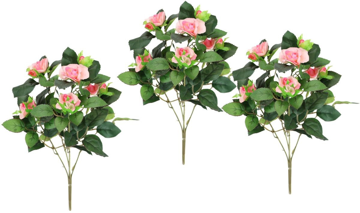 Omgoods Kunstmatige Rozenstruik Set van 3 Roze