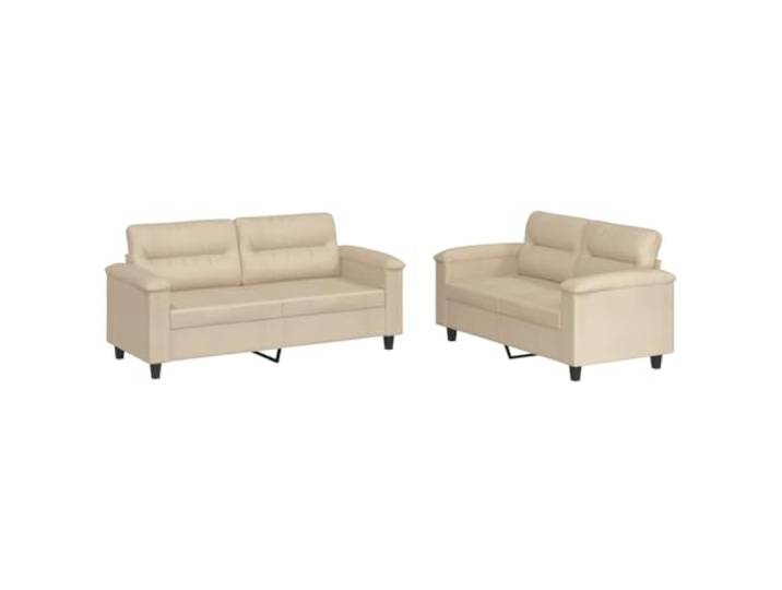 Makastle 2er Set Sofa Couchgarnitur mit Kissen Creme Mikrofasergewebe