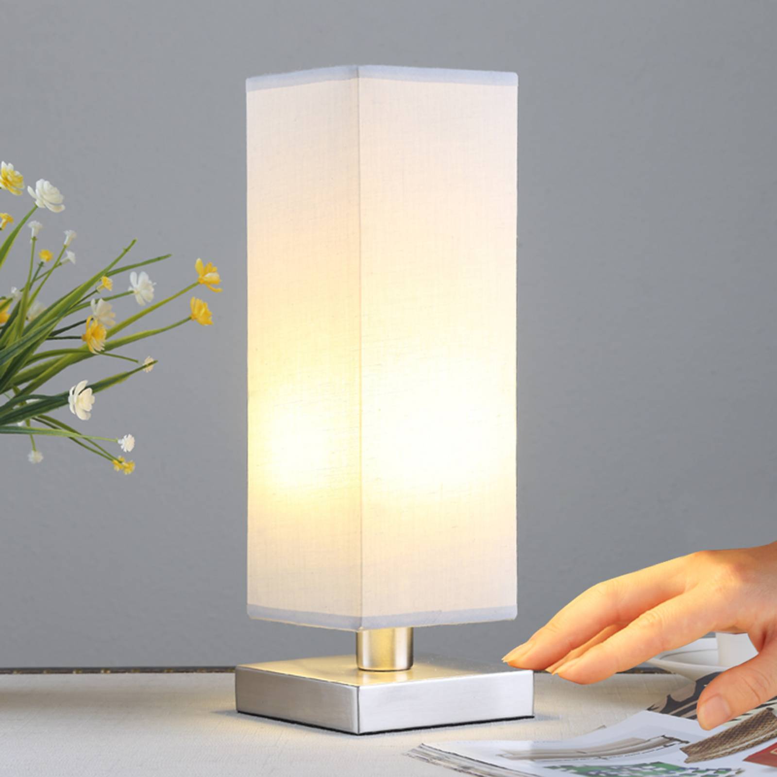 Tischlampe Julina Lindby, alu / grau / zink, für Schlafzimmer, Textil / Stoff / Seide, Modern, Tischlampe