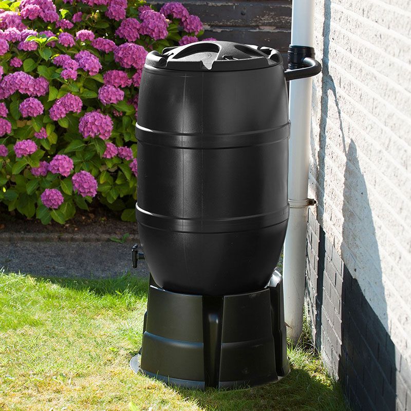 Récupérateur d'eau forme tonneau Nature - 120L - Noir
