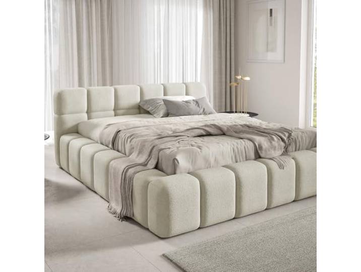 Dekori Möbel Polsterbett mit Bettkasten und gepolstertem Kopfteil NUBO Premium 140x200 cm, Creme Bouclé Stoff Quelle 02