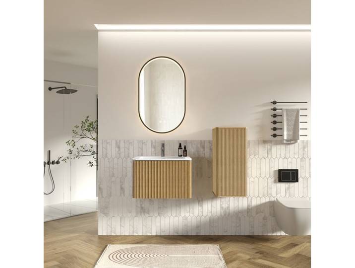 VUENOR Meuble salle de bain suspendu 60 cm chêne – miroir LED anti-buée