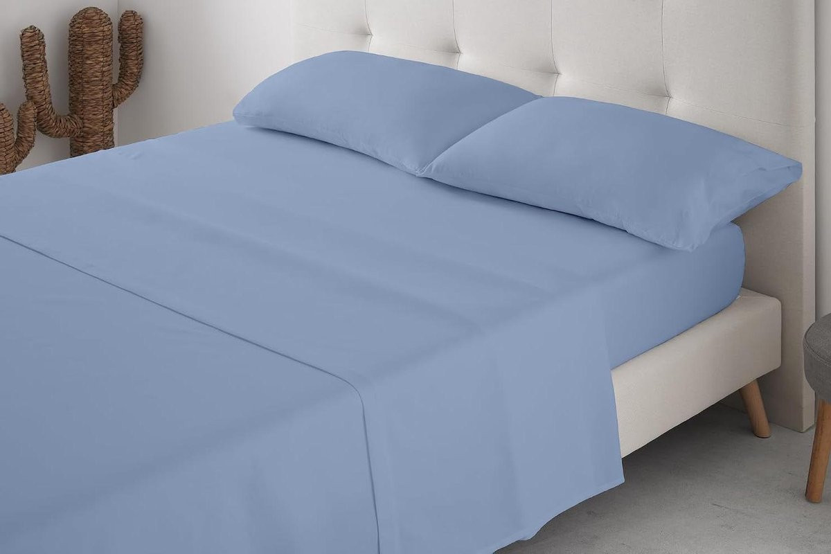 3-delig beddengoedset met hoeslaken van premium microvezel, lichtblauw, voor een bed van 105 cm