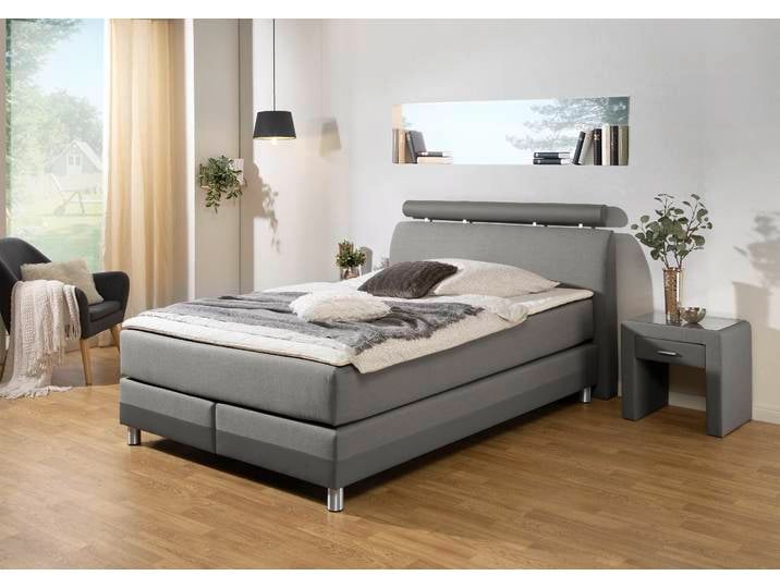 Boxspringbett, Strukturstoff & Kunstleder, Grau/Anthrazit, 152×217 cm, Bonnell-Federkern, Modern, Inosign