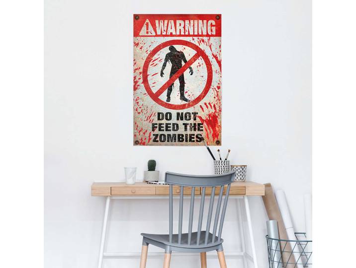 Affiche Warning Zombies Papier Rouge 61 x 92 x 0cm